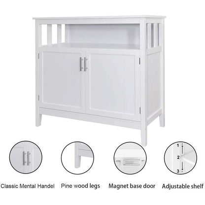 White Buffet Cabinet With 2 Doors And Adjustable Shelf