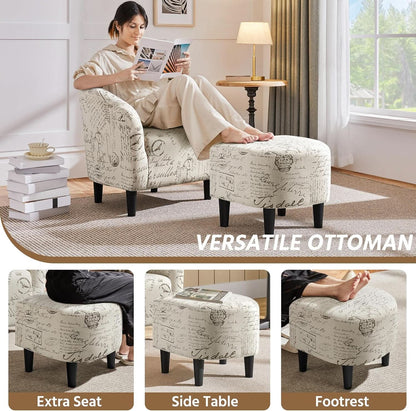 Upholstered Club Chair With Velvet Finish Ottoman Footstool
