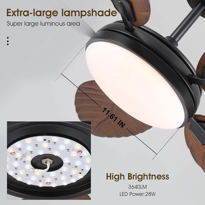 52 Inch Outdoor Palm Leaf Ceiling Fan With Dimmable LED
