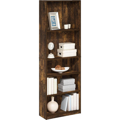 Amber Pine Adjustable 5-Tier Bookcase With Durable Shelves