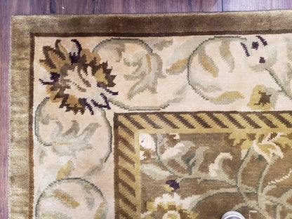 8x10 Rug - Plush Tibetan Rug - Green & Beige Floral Rug - Large Handmade Wool Rug - 250x300 Carpet