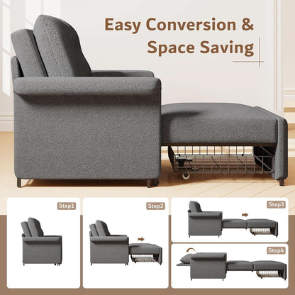 Dark Gray Lambswool Fabric Textured Sofa Bed Chair Storage