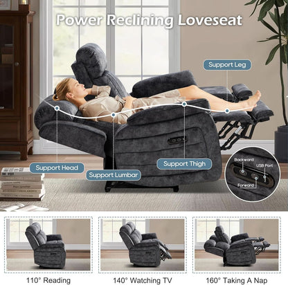 Grey Power Reclining Sofa With Zero Gravity USB Ports