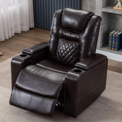 Power Recliner Chair With USB Ports And Cup Holders Brown