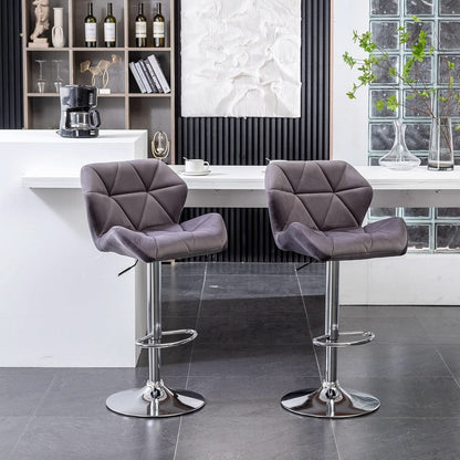 Breni Velvet Diamond Tufted Swivel Adjustable Height Bar Stool Set Of 2 Gray