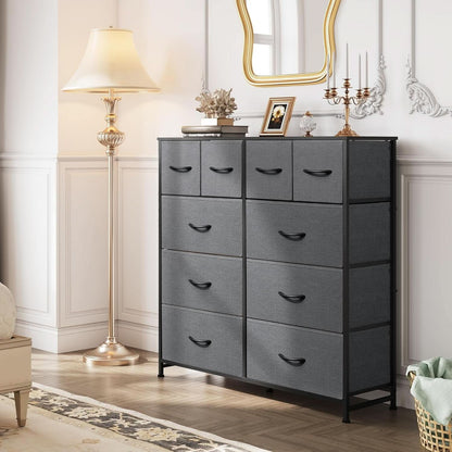 Dark Grey Fabric Dresser With 10 Drawers For Bedroom
