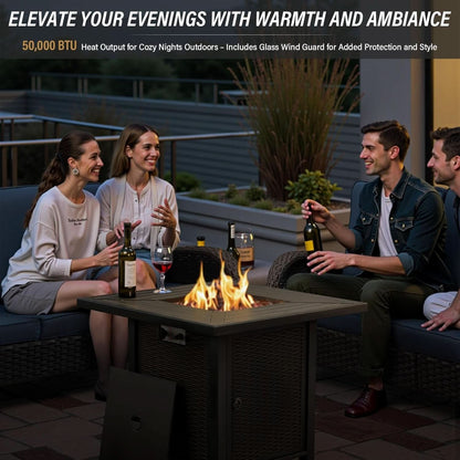7 Piece Patio Set With Fire Pit Table And Swivel Rocker Chairs