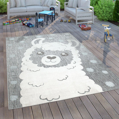 Kids Rug Lilo with Cute Llama Motif - Grey White