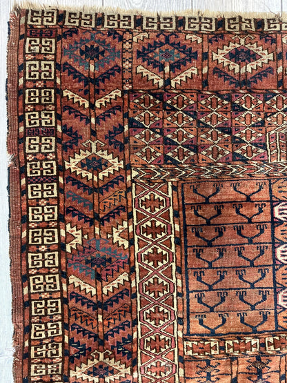 Antique 1880s Turkoman Tekke Ensi Tent Door Covering Rug 4’ x4’8”