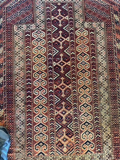 Antique 1890’s Turkoman Prayer Rug or Namazlyk 4’ x 5’2”