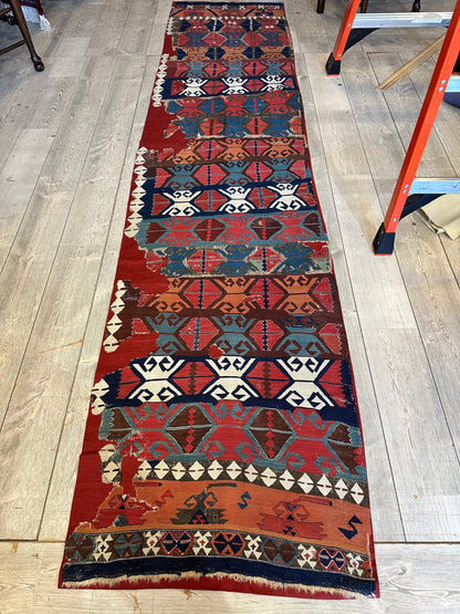 Antique Anatolian Long Kilim Fragment | 19th Century Hand-Woven Wool