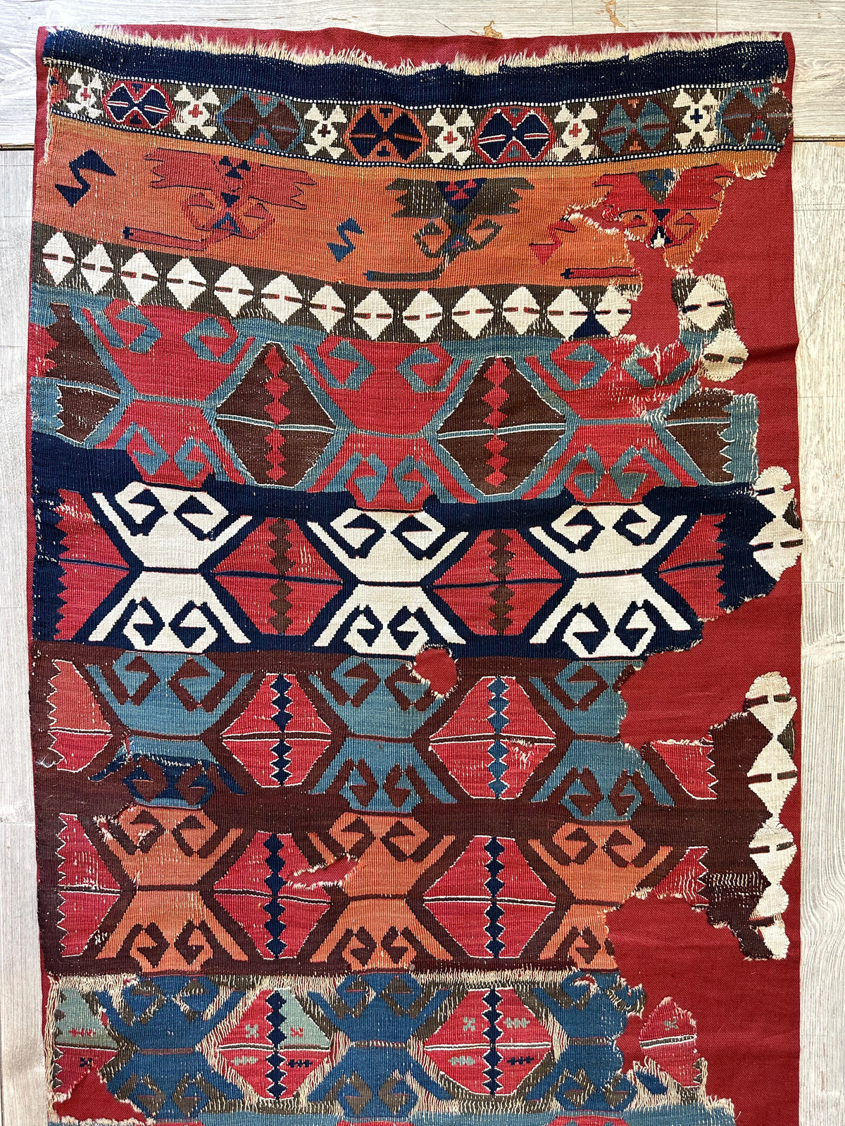 Antique Anatolian Long Kilim Fragment | 19th Century Hand-Woven Wool