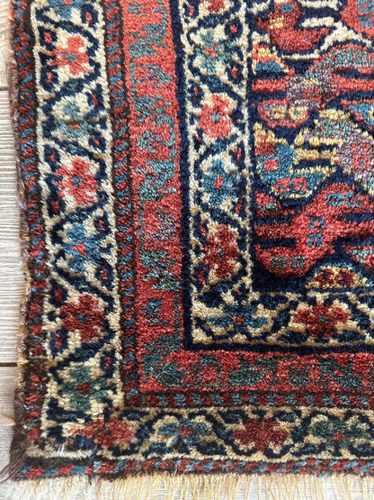 Antique Natural Dyes Small Kurdish Square Decorative Hanging Rug - 22" X 24"