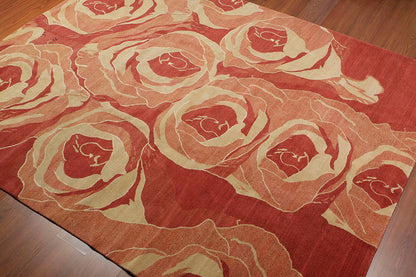 Tibetan Hand Knotted Area Rug Carpet Modern Wool & Silk Red New Red 7'10" x 9'10"