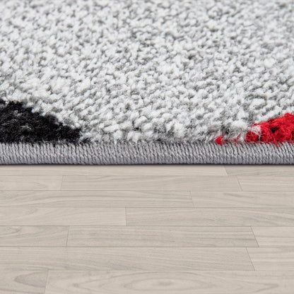 Living Room Rug Madeira Bordered with Geometric Pattern - Grey Red