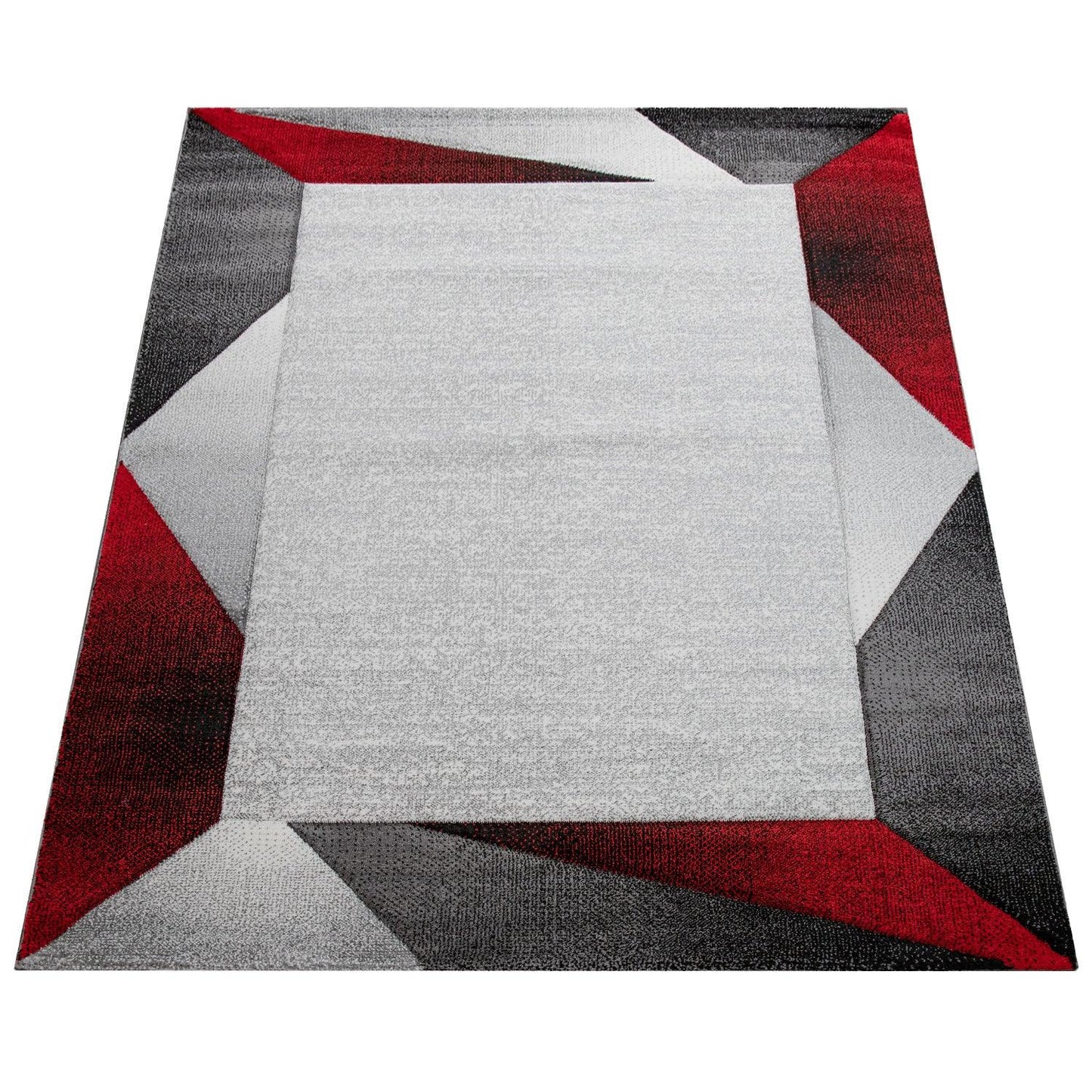 Living Room Rug Madeira Bordered with Geometric Pattern - Grey Red