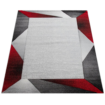 Living Room Rug Madeira Bordered with Geometric Pattern - Grey Red
