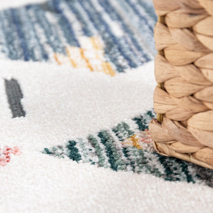 Area Rug Cream Low-Pile Boho Style Colorful Diamond Pattern