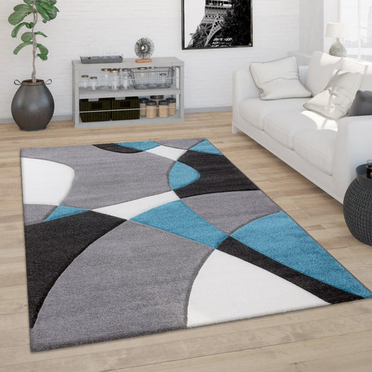 Area Rug Madeira Abstract Curved Pattern - Grey Blue