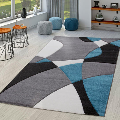 Area Rug Madeira Abstract Curved Pattern - Grey Blue