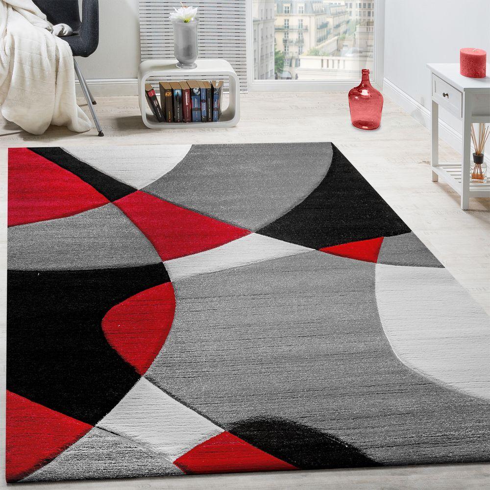 Area Rug Madeira Abstract Curved Pattern - Grey Red