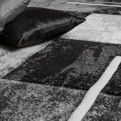 Area Rug Madeira Checkered with Contour Cut - Grey Black