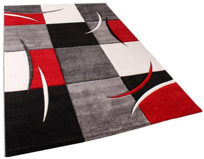 Area Rug Madeira Checkered with Contour Cut - Grey Red