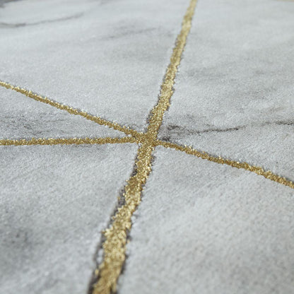 Area Rug Marble Pattern Hardwearing in Grey Gold Cream