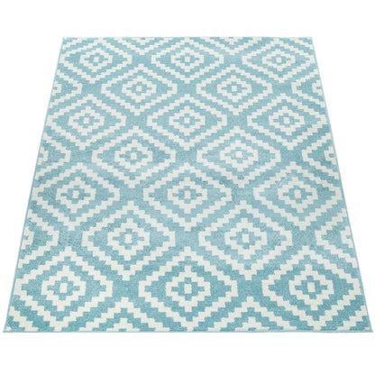Area Rug Stella Moroccan Diamond Pattern - Pastel Blue White