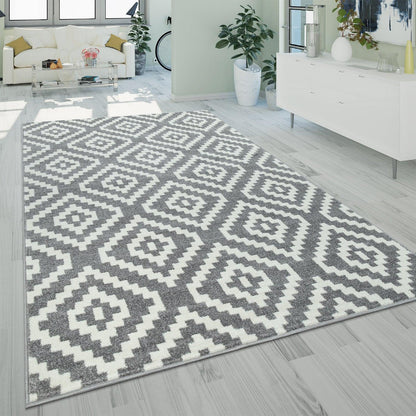 Area Rug Stella Moroccan Diamond Pattern - Pastel Grey White