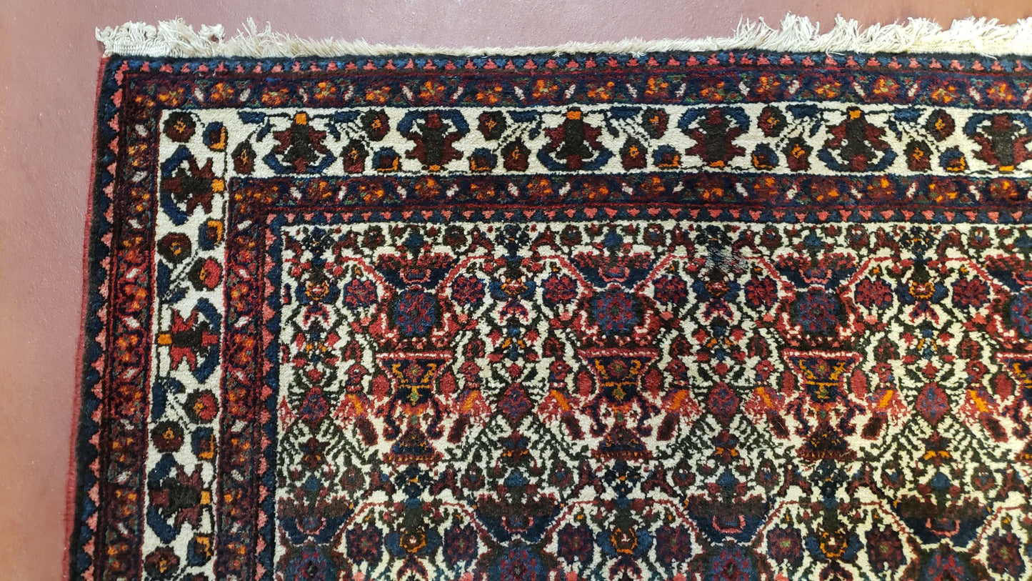 3.6 x 5 Hand-Knotted Vase Rug Floral Turkish Tribal Village Weaving Zagros Vintage Carpet Home Office Wool Area Rug 3x5 Persian Rug 4x5