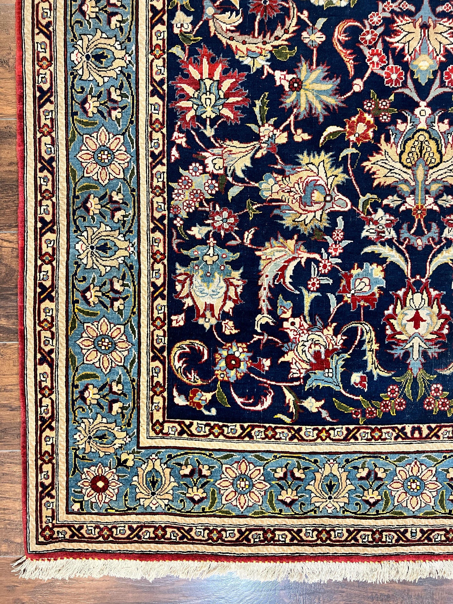 Blue Persian Qum Rug 5x7, Very Fine and Wonderful Authentic Persian Carpet, Wool Hand Knotted Vintage Semi Antique Oriental Rug, Floral, Ghom Qom Rug