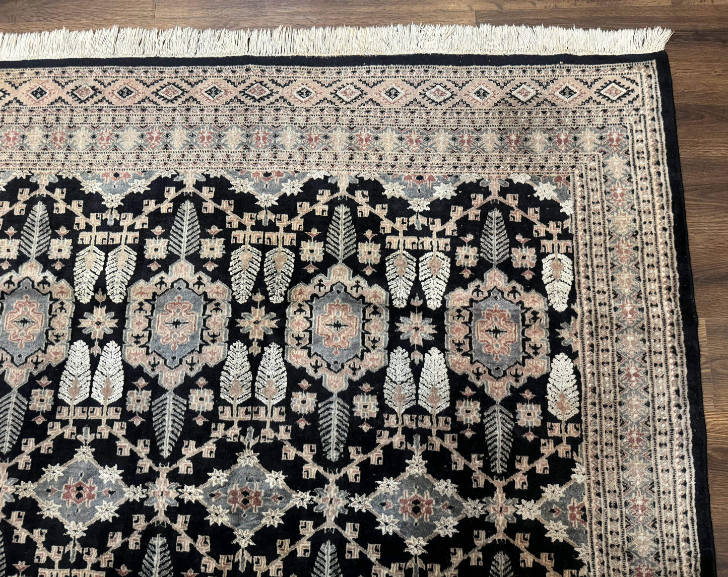 Turkoman Bokhara Rug 6x9, Pakistani Carpet, Black, Hand Knotted