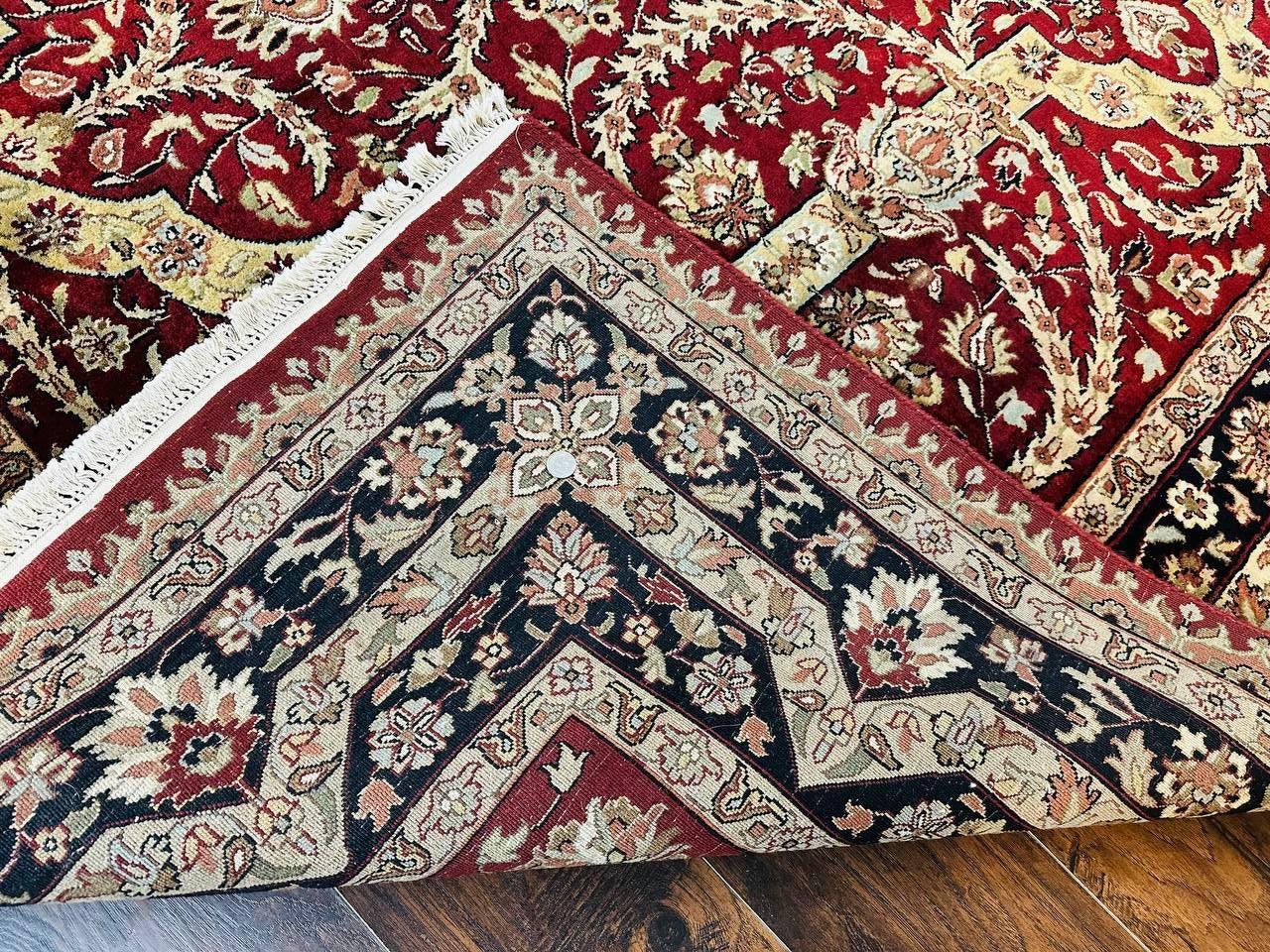 Indo Persian Rug 8x10, Red Vintage Wool Traditional Carpet, Floral, Handmade