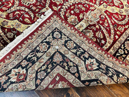 Indo Persian Rug 8x10, Red Vintage Wool Traditional Carpet, Floral, Handmade