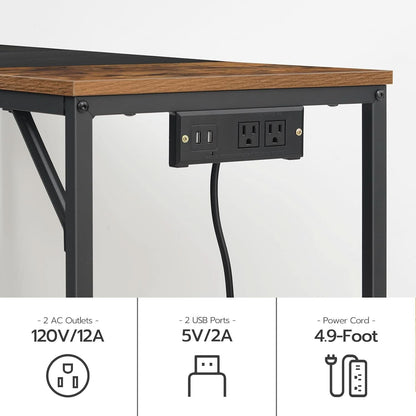 Computer Desk With Power Outlets In Rustic Brown And Black