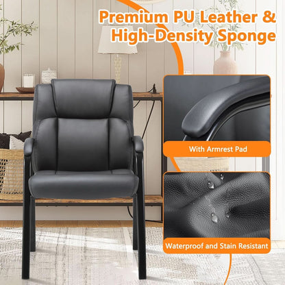 Black Leather Guest Chair 2 Pack With Padded Armrests