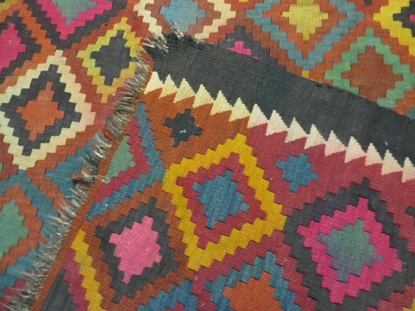 7' X10' Antique Afghan Kilim Handmade Flat Weave Wool Rug Vegy Organic Colorful