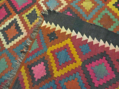 7' X10' Antique Afghan Kilim Handmade Flat Weave Wool Rug Vegy Organic Colorful