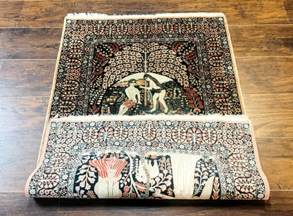 Stunning Sino Persian Pictorial Rug 2.7 x 4, Garden of Eden Adam & Eve Tree of Life Design, Extremely Fine 580 KPSI, Masterpiece