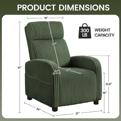 Corduroy Dark Green High-Back Armchair With Pockets