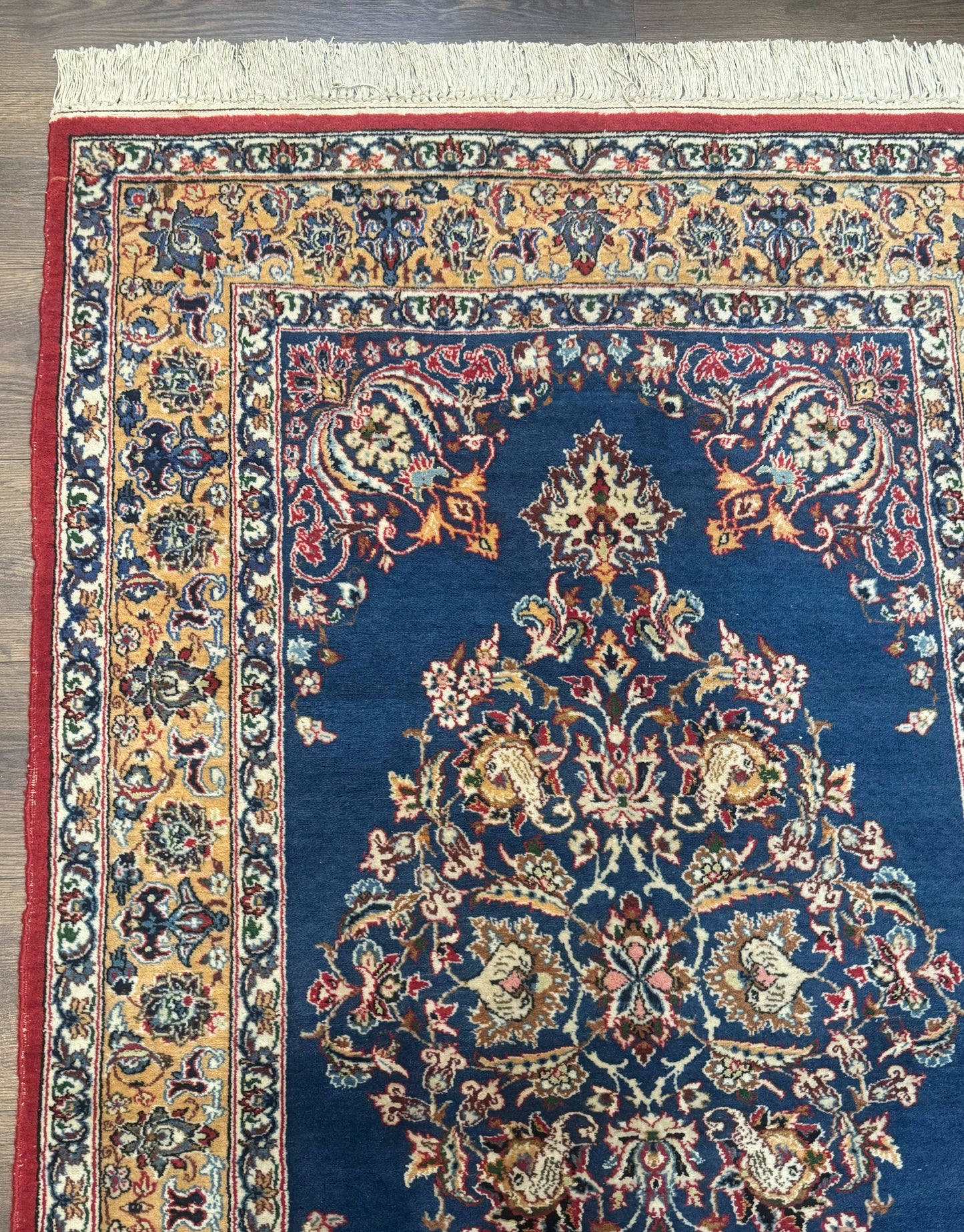 Blue Persian Qum Rug 3.6 x 5, Floral Medallion, Fine 310 KPSI