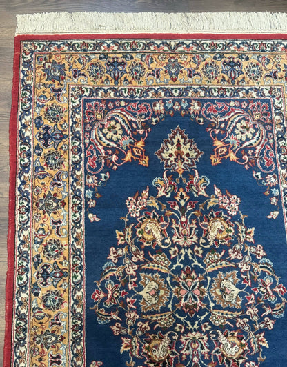 Blue Persian Qum Rug 3.6 x 5, Floral Medallion, Fine 310 KPSI