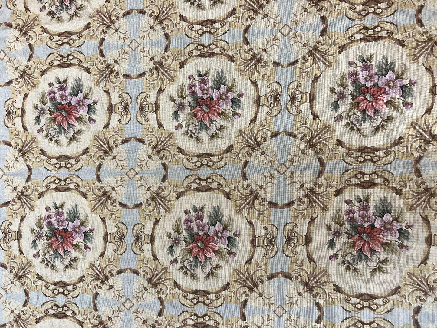 Chinese Needlepoint Rug 8x11, Handmade Wool Needlepoint Carpet, Vintage, Sky Blue