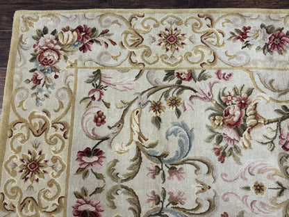 Aubusson Rug 8x10, French European Design, Vintage Handmade Wool Carpet, Aubusson Rug with Pile, Floral