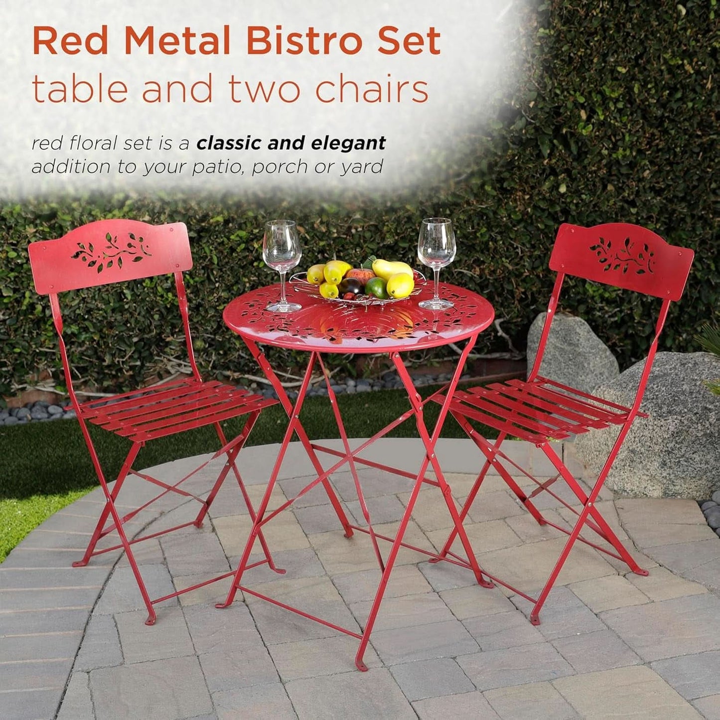 Indoor Outdoor 3 Piece Folding Bistro Set Red Table Chairs