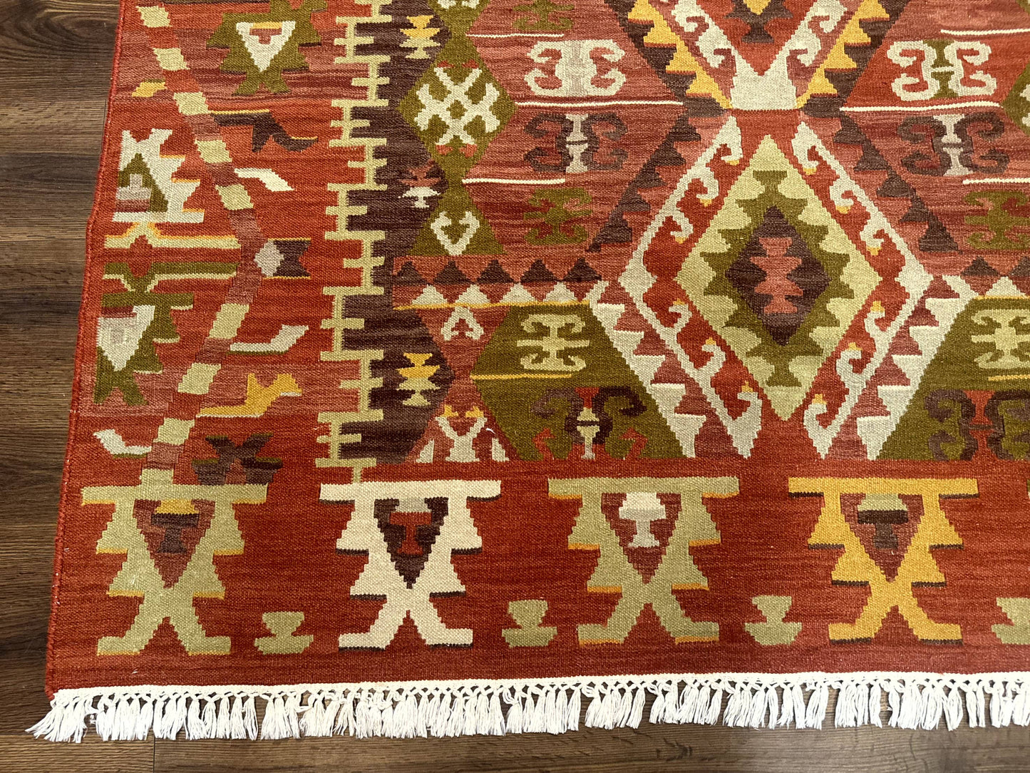 Turkish Kilim Rug 8x10, Geometric Design, Large Kilim Carpet