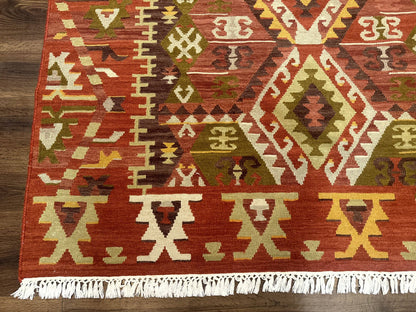 Turkish Kilim Rug 8x10, Geometric Design, Large Kilim Carpet