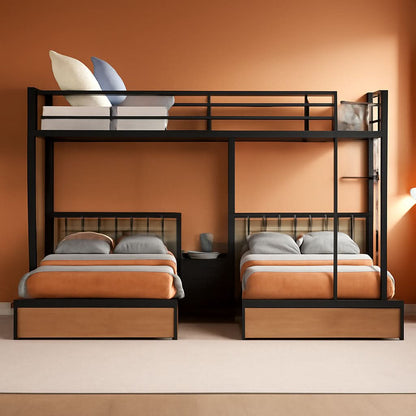Black Metal Triple Bunk Bed With Drawers Full Over Twin Bunk Beds