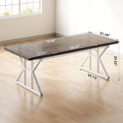 70.8 Inch Modern Executive Desk Grey White Home Office